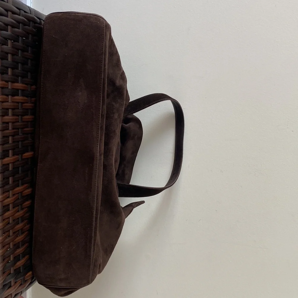 Giorgio Armani Suede Shoulder Bag Purse Chocolate Brown - Picture 8 of 9